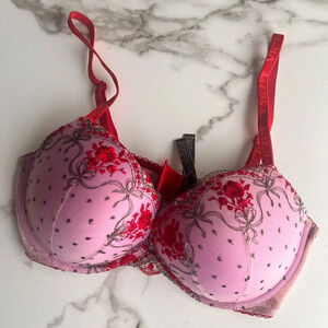 Victorias Secret VS intimates red and purple lace wired push up bra size 36D
